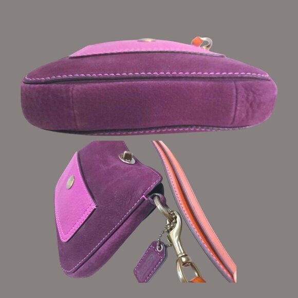 Vintage COACH Y2k Bag in Fuchsia Pink and Purple Nubuck Leather with turnlock - Picture 8 of 9